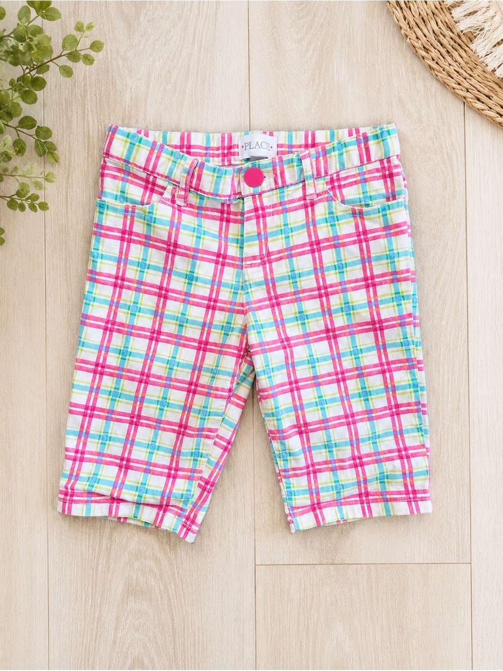The Children’s Place Girls Pink Plaid Bermuda Shorts Preppy | Size 10